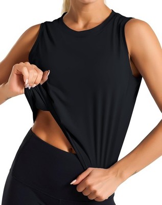 Dragon Fit Womens Ice Silk Workout Tank Tops Sleeveless Cropped Medium, Black 