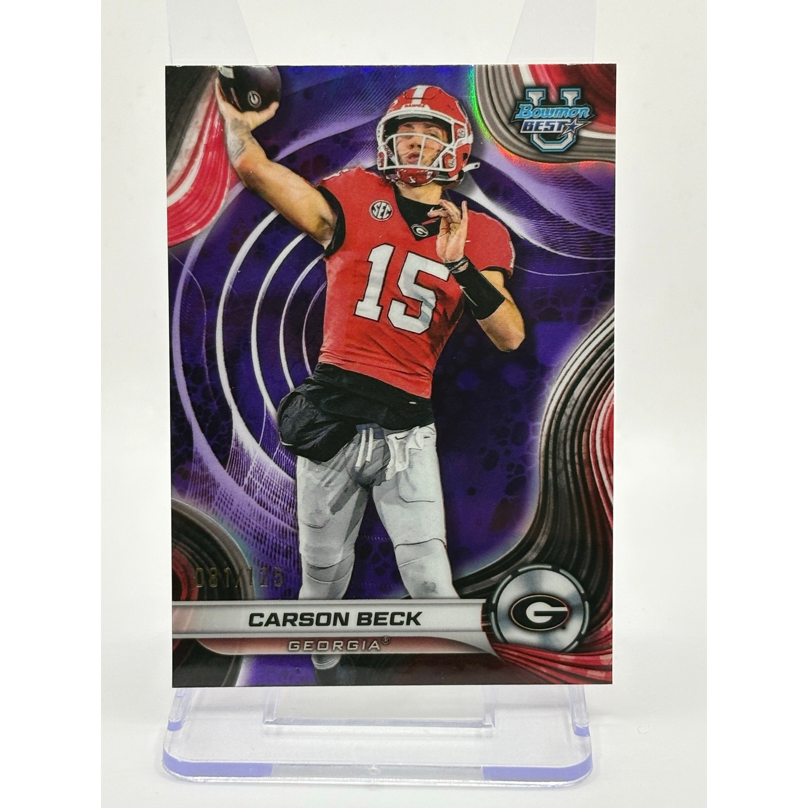 2024 Bowman's Best University Carson Beck Purple Refractor 81/125 SP Miami