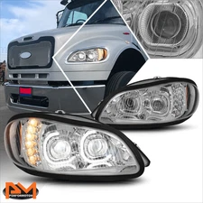 For 03-19 Freightliner M2 106 112 Dual LED Halo+Amber Singal Projector Headlight