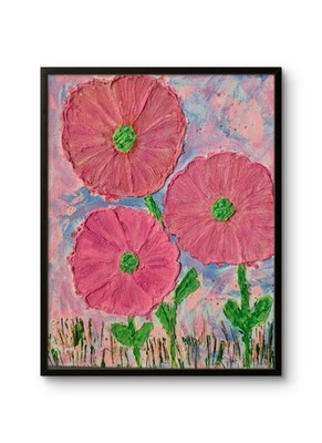 Pink Floral Pallet Knife Texture Art, Acrylic on 8x10x.25 Canvas Board - OOAK