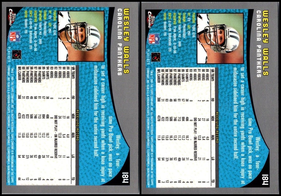 2001 Wesley Walls (2) Card Lot Last Call Scoop It Up Before It