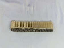 Vtg Silver Plated Celluloid Plastic Floral Vanity Dresser Hair Comb Victorian