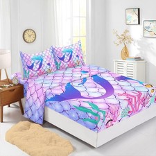 Mermaid Bed Sheets Set, Full Size, 4 Pieces, Flat  Fitted Sheets, 2 Pillow Case