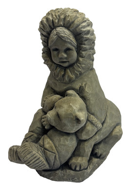 Vintage Glacial Ice Age Sculptures, Alaska Figurine, Eskimo Child With Bear Cub