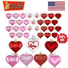 36PCS Heart Ornaments Valentines Day Decorations for Home, Red Pink Silver Rose