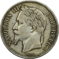 1867BB FRANCE 5 Francs NAPOLÉON III Strasbourg mint, Silver coin