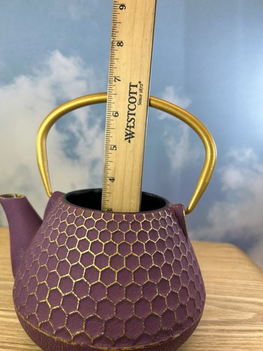 Gracious Home Cast Iron Teapot Plum Purple Raised Honeycomb Pattern No Lid - Picture 9 of 10