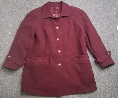 David Barry Wool Coat Womens Euro 42 US 11/11.5 Burgundy