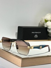 Maybach Luxury Rimless Sunglasses Gold Frame Blue Temples Brown Gradient Lens