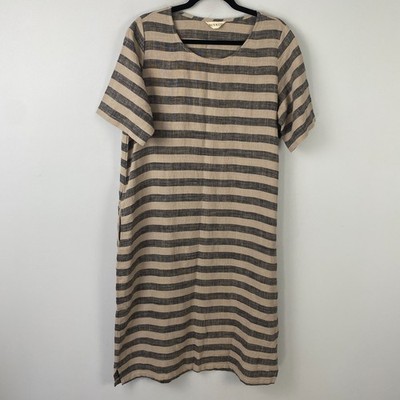 Buykud Loose Cotton Linen Short Sleeve Dress Size M Shift Pockets Beige  Gray | eBay