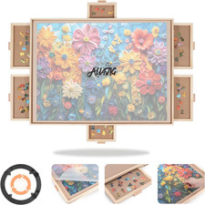 Rotating 1000 Pcs Wooden Puzzle Board Table Drawers Cover Spinning