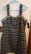 Tahari ASL Women's Tweed Black White Dress Sz 16 Rhinestone Embellished NWT $149