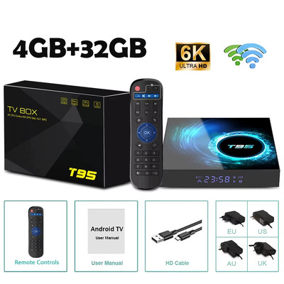 Smart TV Box Android 14 T95 6K Allwinnerh616 Media Player Dual Wifi Bluetooth 5.