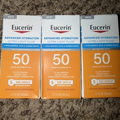 Eucerin Advanced Hydration SPF 50 Face Sunscreen 1.7 oz 3 Pack New Exp 01/27