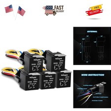 Automotive Set 5-Pin 30/40A 12V SPDT with Interlocking Relay Socket and Wirin...