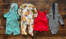 4 pc LOT Boys 9M One-Piece Clothing - Hooded, Shortalls, Footed Pajama, Zebra