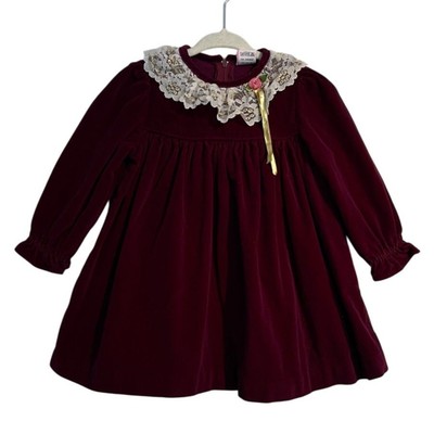Vintage Baby Togs Velvet Party Dress, Deep Purple, Toddler Girl 24 Months