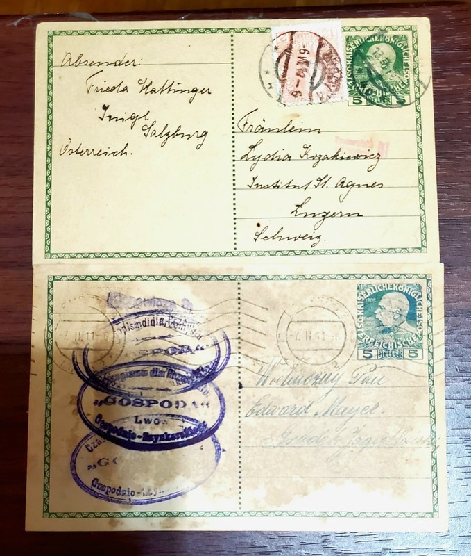 1911 & 1916 Austria Lwów Postcards – Franz Joseph Stamps, WWI Era German Polish