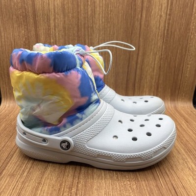 Crocs Boots Neo-Puff Tie Dye Light Blue Fleece Lined Women s Size 10 Or Men s 8