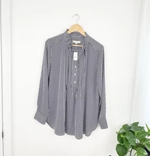 Loft L Black White Striped Long Sleeve Flowy Tunic Blouse Women’s Large New