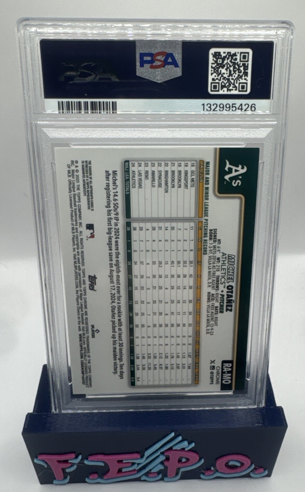 2025 Topps Chrome Gold Refractor Athletics Rookie Michel Otanez Auto 45/50 PSA 9 view 2