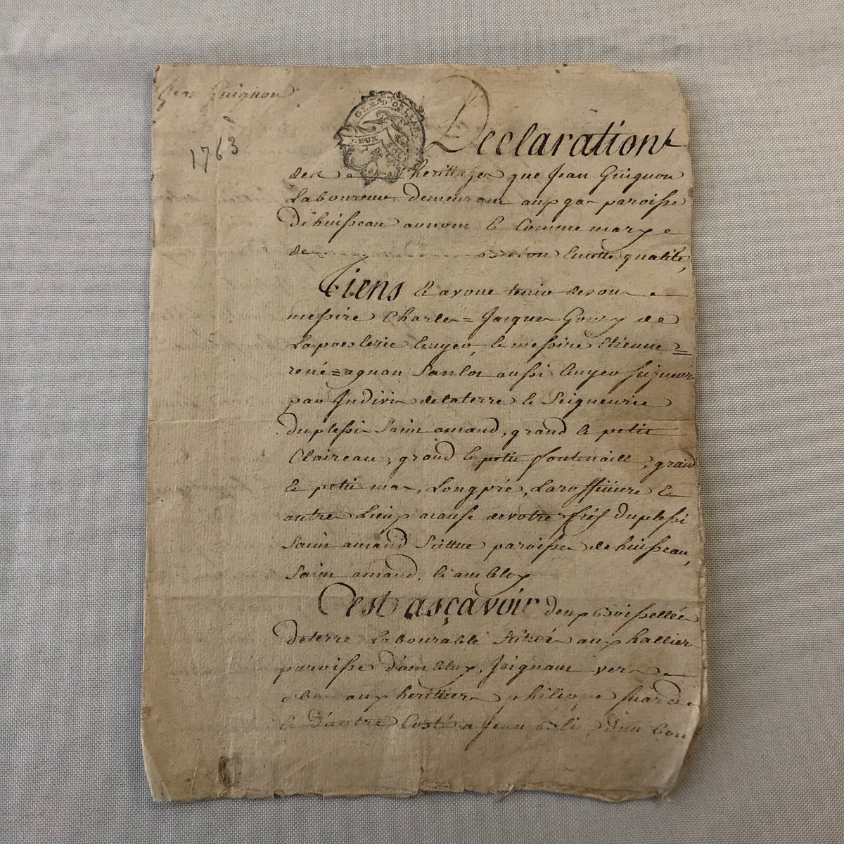 Antique Hand Written French Document Dated 1763 Beautiful Antique Hand Written French Document Dated 1763 Beautiful