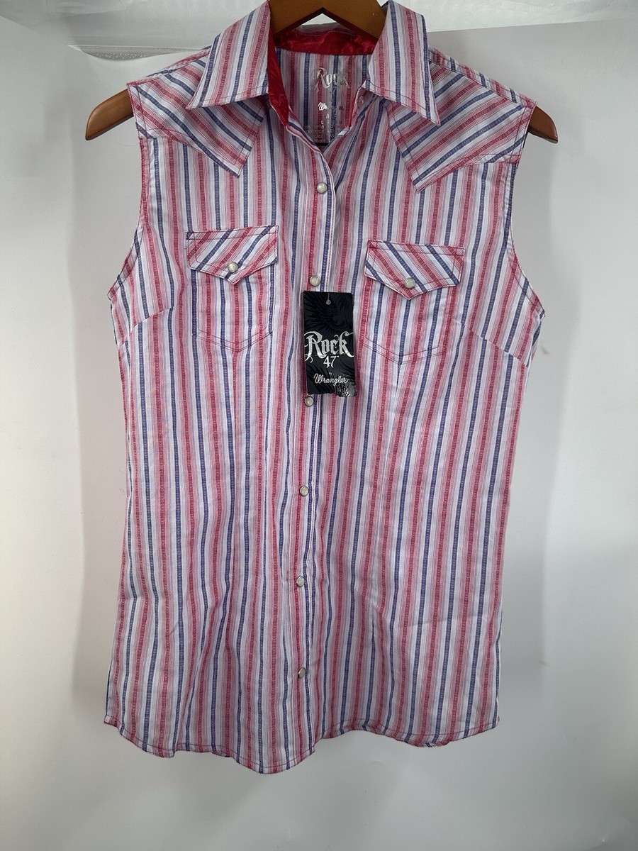 Wrangler Rock 47 Womens Small Sleeveless Western Striped Shirt
