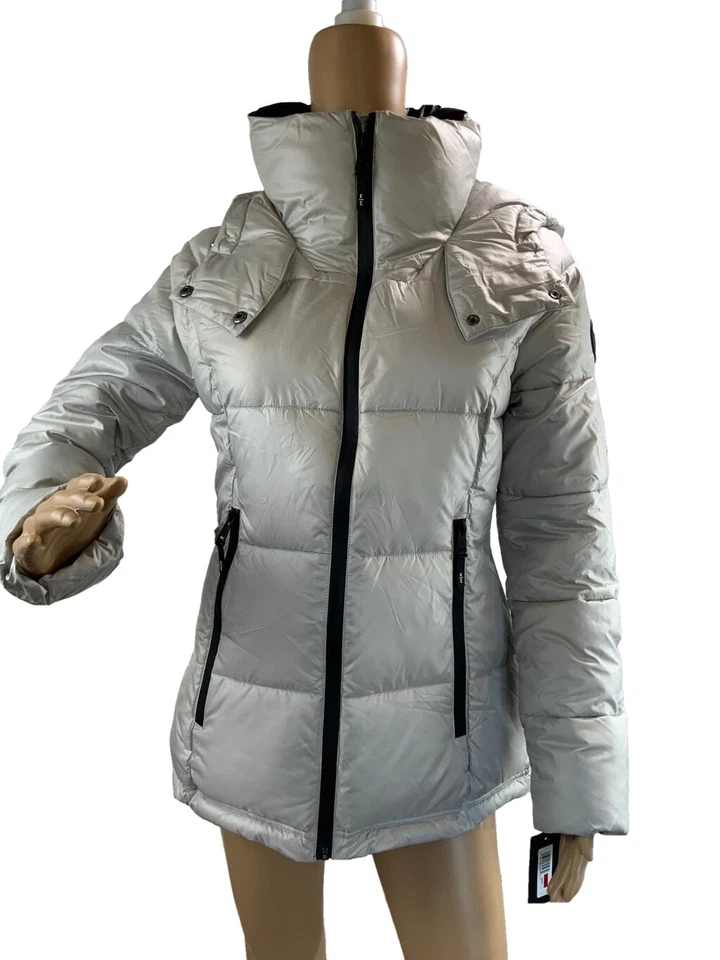 NWT Kenneth Cole Womens Puffer Jacket Hooded Size XS Silver Gorpcore Outdoor Ski - Image 2 of 4