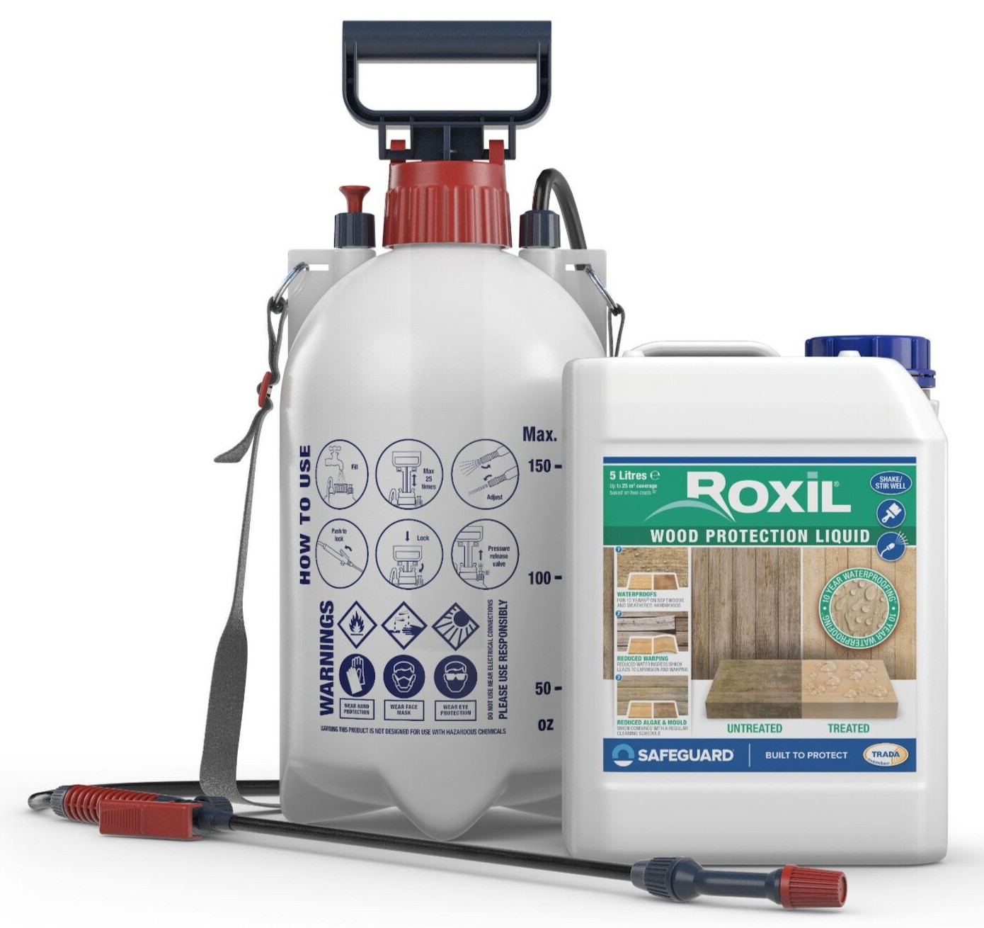Roxil Wood Waterproofing Liquid -  Outdoor Wood Sealer & Preserver - 5L & Spray