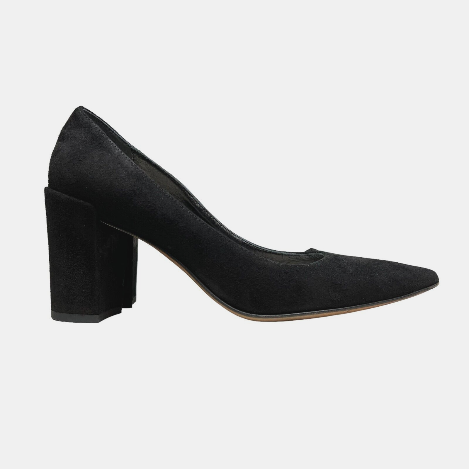 Butter Kay Black Suede Leather Pump Pointed Toe Block Heel Women Size 9^