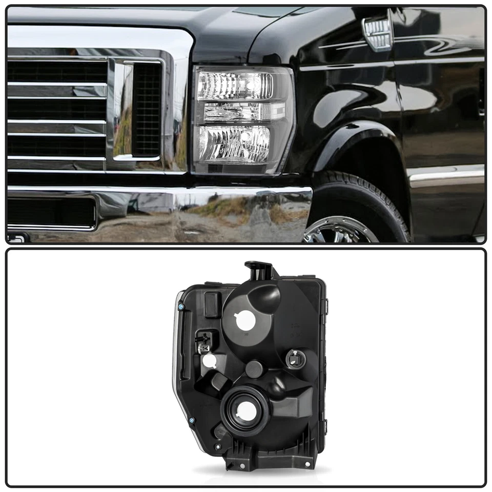 For 2008-2014 Ford E150 E250 E350 E450 Superduty Halogen Black Headlight Pair - Изображение 3 из 4