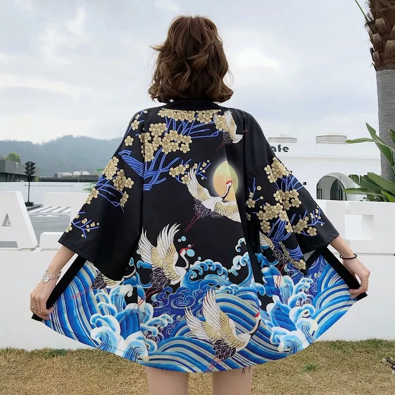 Women Men Kimono Jacket Retro Coat Japanese Casual Cardigan Haori Yukata  Unisex