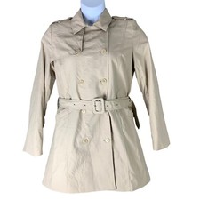 Galeries Lafayette Paris Jacket Size 42 Trench Coat Beige Tie Waist Pockets