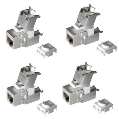 4x Netzwerk Keystone RJ45 Buchse, CAT6A CAT 7 Kabel Buchse ohne Werkzeug