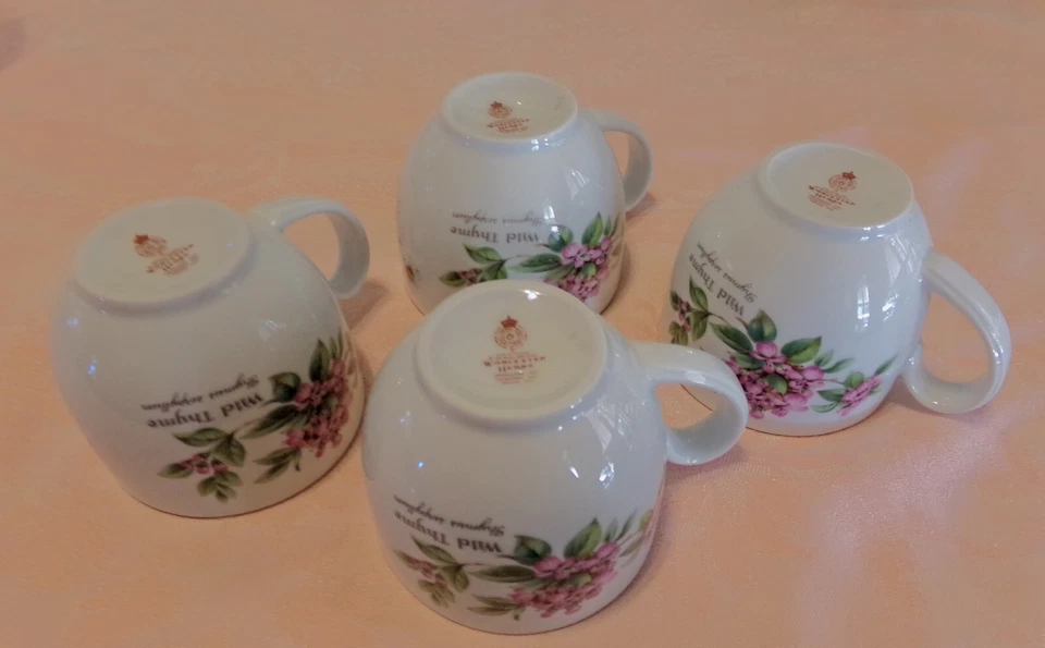 4 сменные чашки Royal Worcester с травами чайные чашки тимьян Feverfew б/у в отличном состоянии! - Изображение 4 из 4