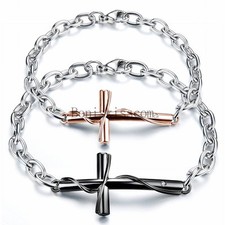 Religious Latin Cross Christian Link Men's Women's Couple's Chain Bracelet