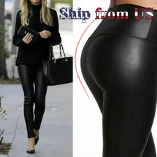ON SALE!! Black Faux PU Leather Skinny Pants Trousers Butt Lift Stretch Leggings