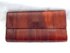 EEL Skin Wallet Womens Brown Checkbook Coin Cash Trifold Snap Zip 4 x 8 Clutch