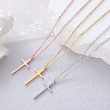 Stainless Steel Plain Cross Pendant Necklace Simple Faith Jewelry Gift for Boy