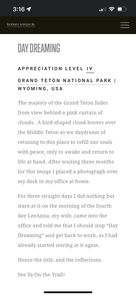 Estampa Rodney Lough Jr Day Dreaming Grand Teton National Park 20 x 16" - Imagem 4 de 4