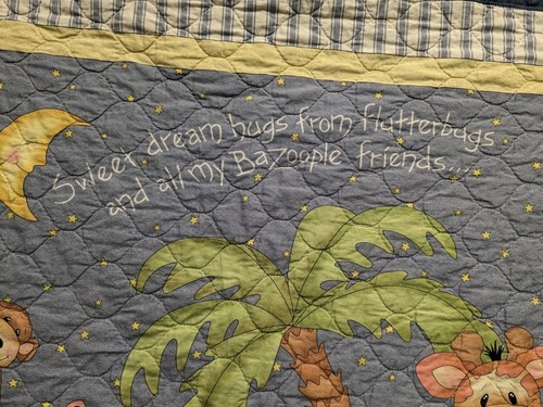 Vtg Jungle Animals Quilted BabyBlanket 33x40 Safari Stars Elephant Zebra Monkey - Picture 5 of 6
