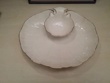 Lenox China Aegean Seashell Appetizer Bowl Chip & Dip Serving Bowl Gold Trim