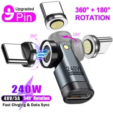 540 Rotatable 9Pin USB C Magnetic Converter 240W Fast Charging 3pcs Type C Tips