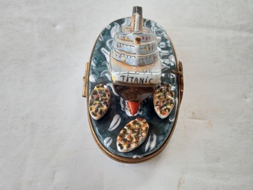 Vintage Limoges France Titanic Ship Sinking Peint Main Trinket Box w/ LIFEBOATS - Picture 15 of 24