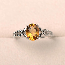 citrine ring, solitaire ring, 925 Sterling silver ring, Engagement rings