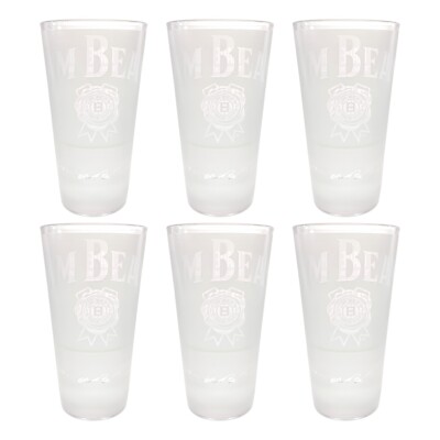6x Jim Beam Glas Weiß Satiniert Design Whiskey Whisky Bourbon Tumbler Bar Gastro