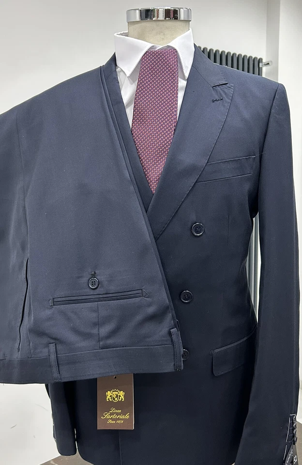 Traje Hombre Doble Pecho Azul TG 46 48 50 52 54 56 58 60 de la Gota 6 Lana - Imagen 4 de 4