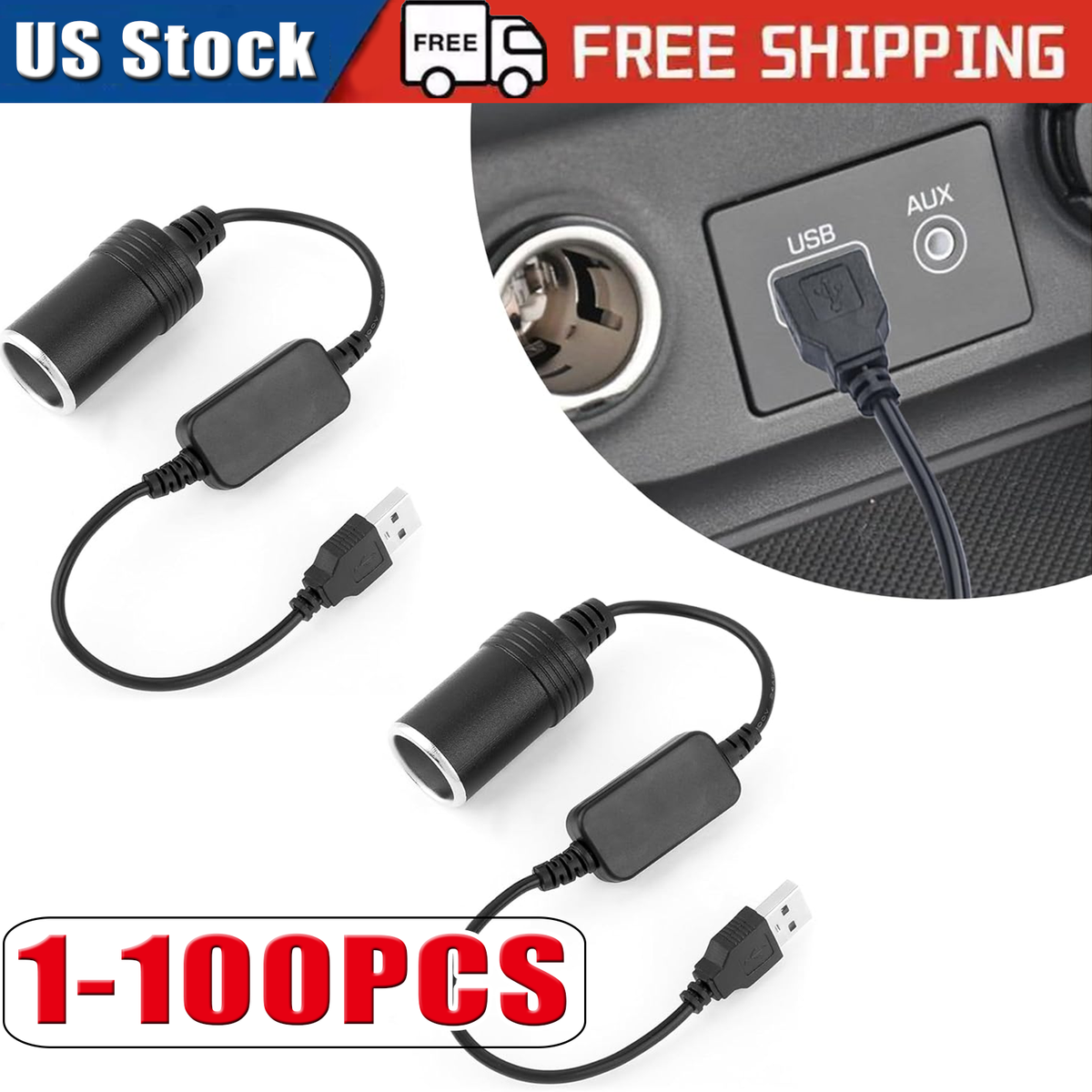 female cigarette lighter socket to usb Car Cigarette Lighter Socket Female Converter USB To 12V Adapter Cable Cord  lot