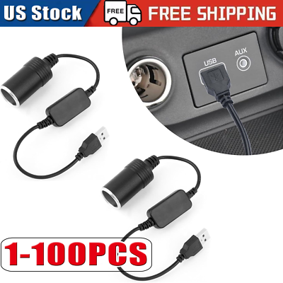 Car Cigarette Lighter Socket Female Converter USB To 12V Adapter Cable Cord  lot