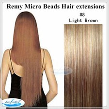 24"Indian Human Micro Beads I Tip Hair Extension 50g Double Drawn 8 Light Brown